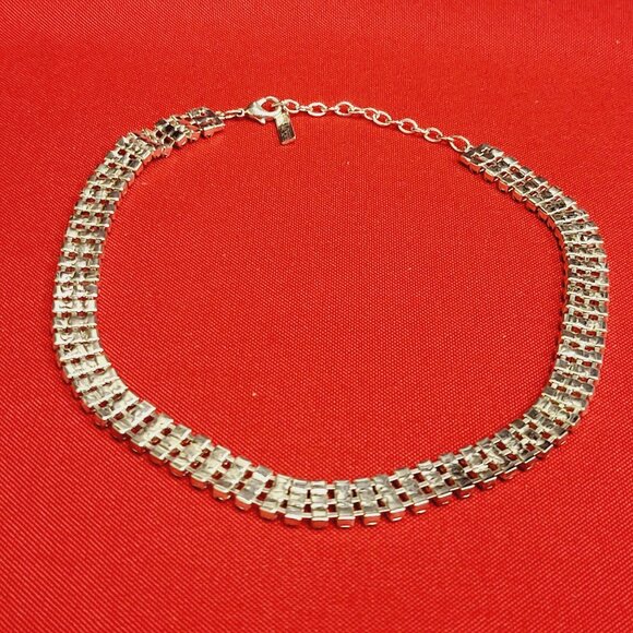 Vintage Napier Necklace Silvertone 3 Rows Layered Rhinestones - Picture 8 of 10